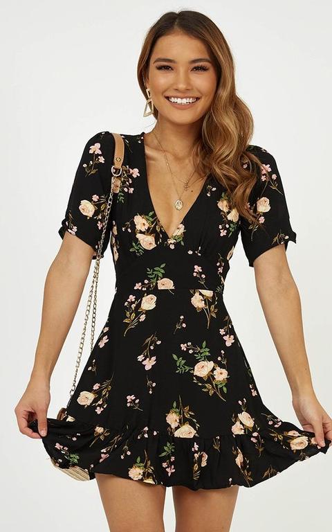 Making It Down Dress In Black Floral