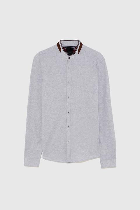 Camicia Piqué Collo Alla Coreana