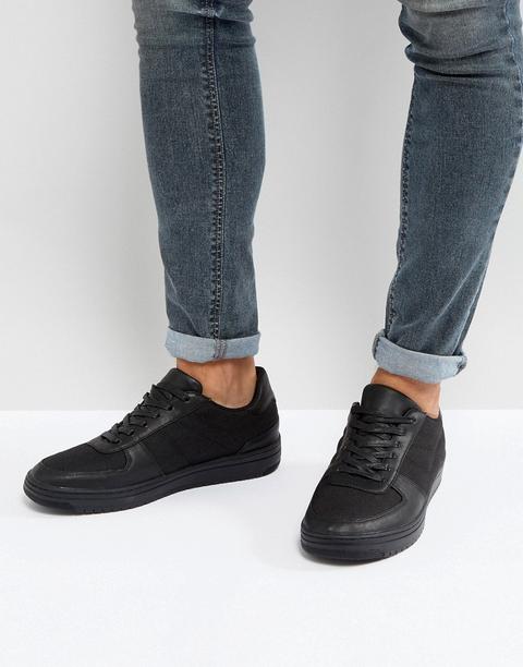 Asos - Scarpe Da Ginnastica Nere In Nylon Effetto Pelle - Nero