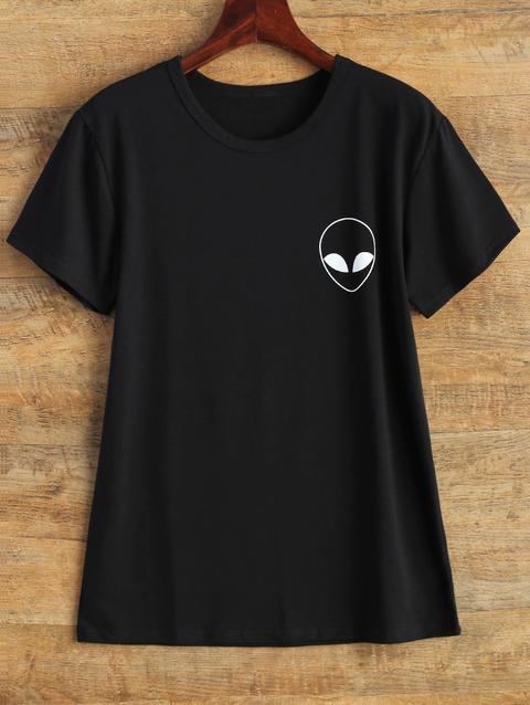 Jewel Neck T-shirt Alien