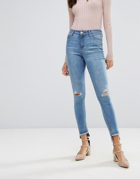 Miss Selfridge - Jeans Invecchiati Con Fondo Asimmetrico - Blu