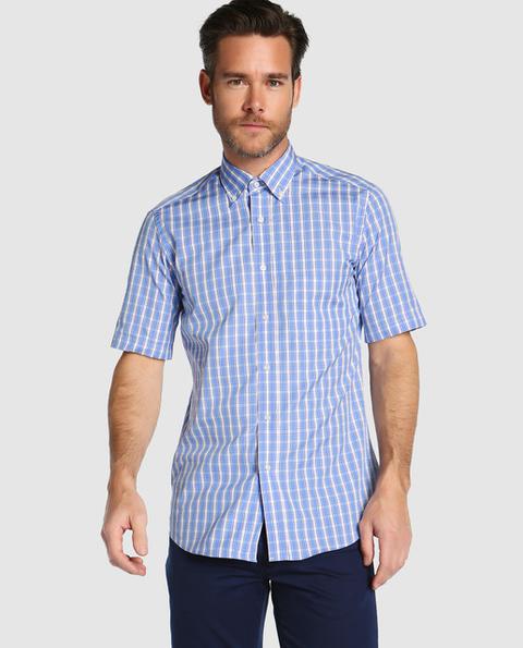 Mirto - Camisa De Hombre Classic De Cuadros Azul