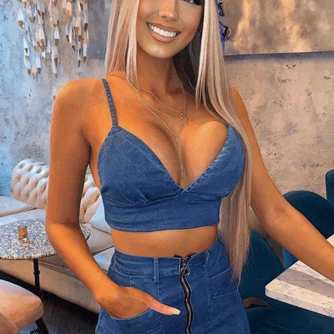 Denim Blue Stretch Zip Detail Co Ord Set