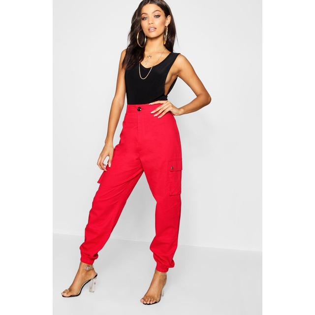 red cargo jumpsuit