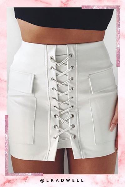 Ferne Mccann White Pu Lace Up Mini Skirt