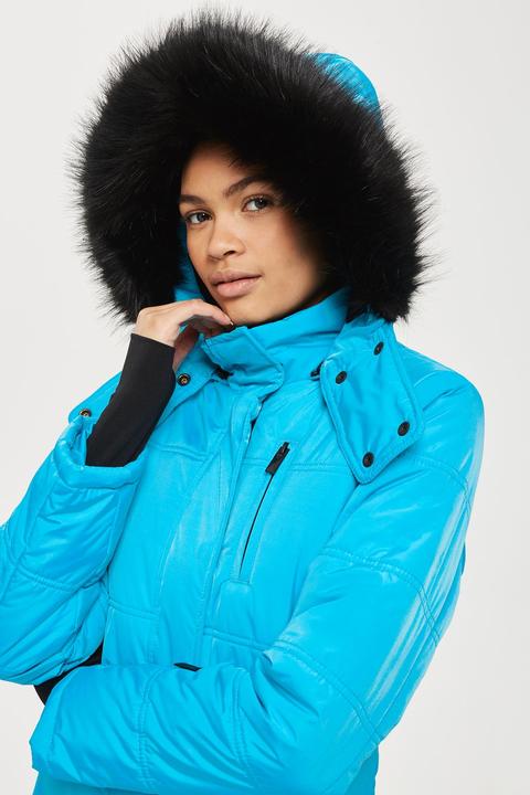 Topshop Sno Ski Parka Coat With Fur Hood In Blue for Women