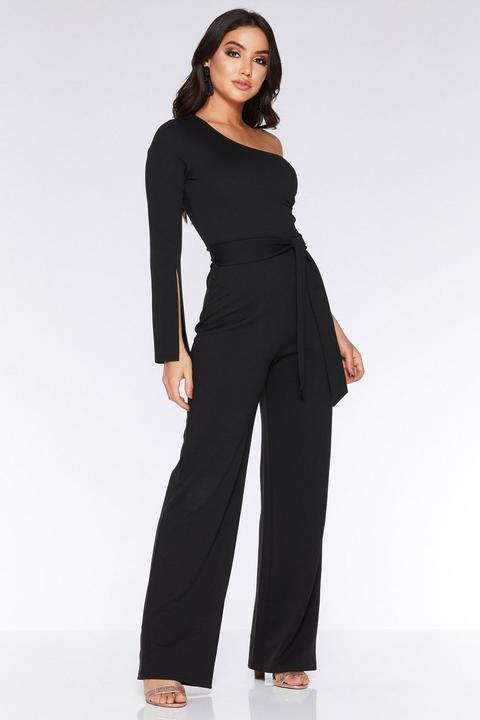 Black Asymmetric Split Sleeve Jumpsuit