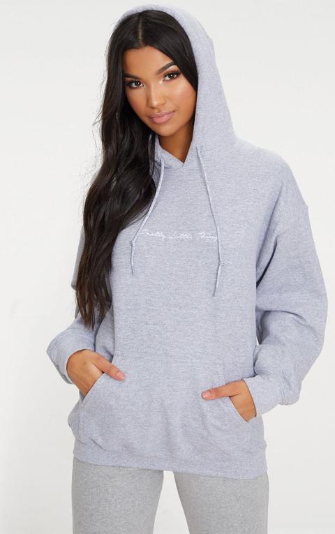 Prettylittlething Ash Grey Marl Embroidered Oversized Hoodie