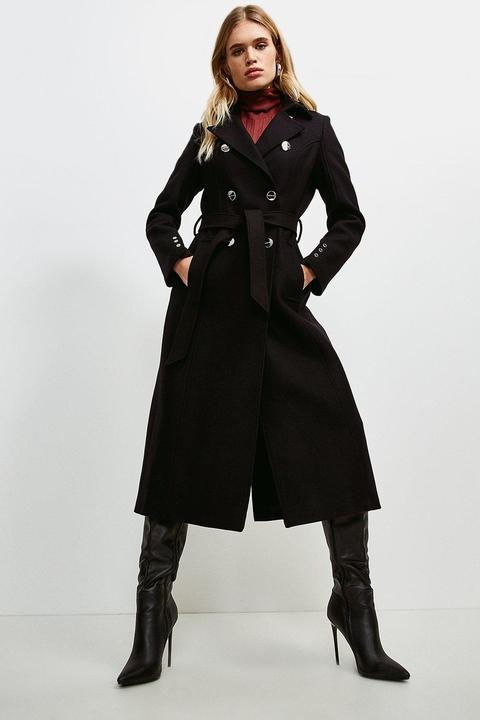 Karen Millen Military Button Belted Maxi Coat -, Black