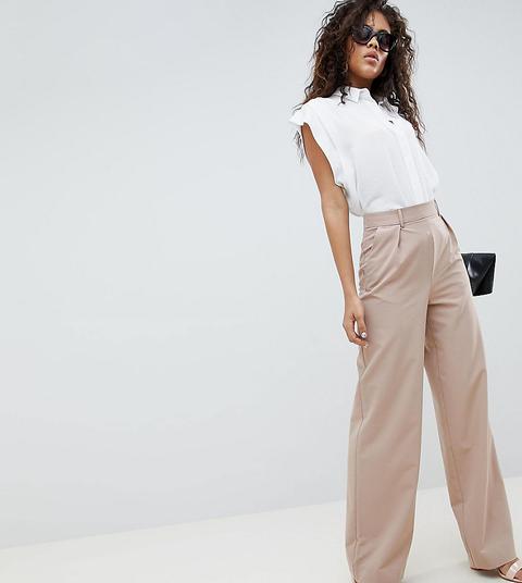 Asos Design Tall Wide Leg Pants With Pleat Detail - Cream