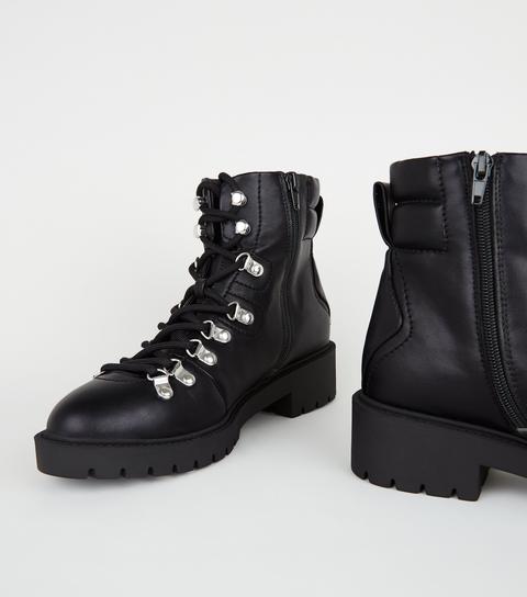 black leather look lace up boots