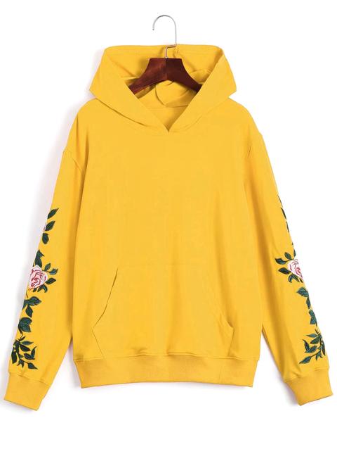Floral Patched Front Pocket Hoodie