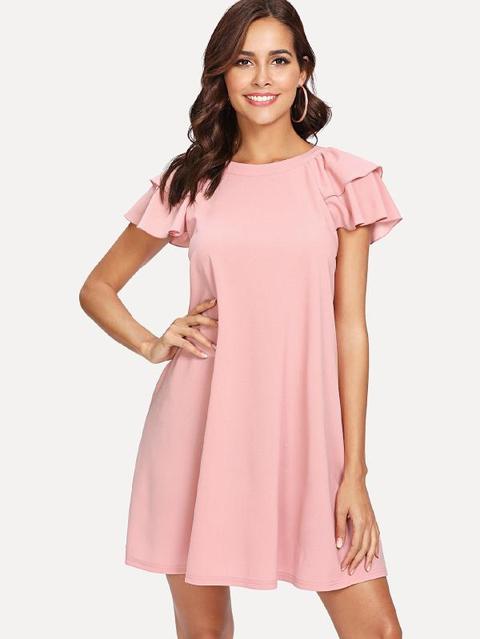 Swing Dress Flutter Sleeve Solid