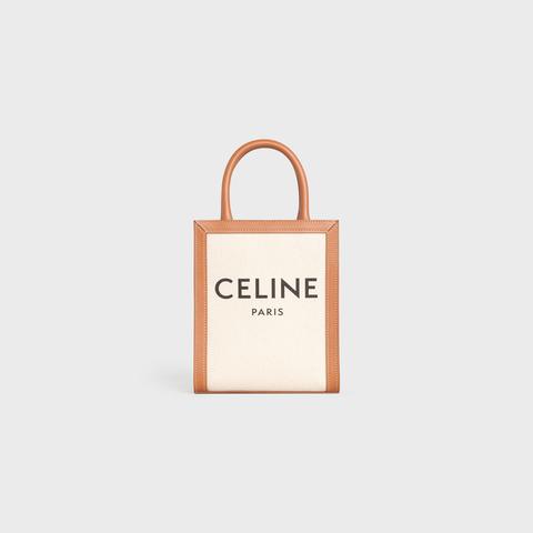 Bolso Cabas Celine Vertical Mini De Lona Con Estampado Celine Y Piel De Becerro