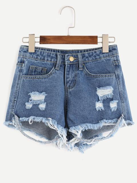 Shorts Desflecado Denim Rotos Azul