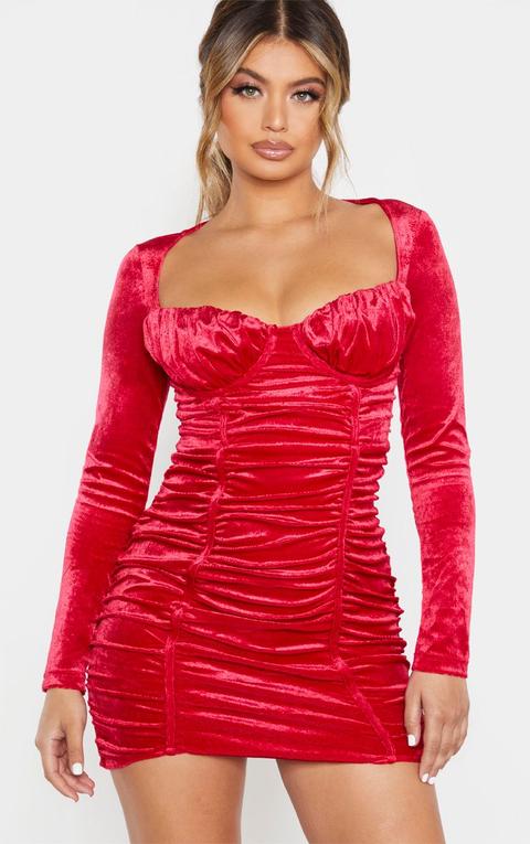 red velvet ruched dress