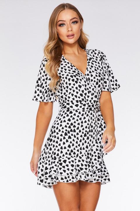 Black and white heart print best sale wrap dress