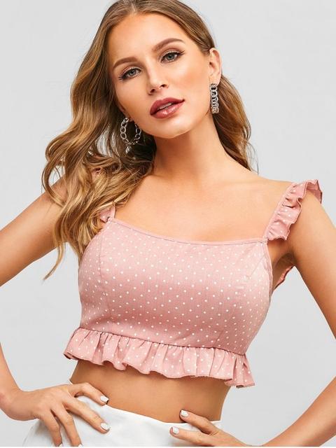 Zaful Ruffle Polka Dot Tank Top Pink