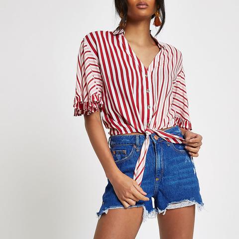Blue Ripped High Waisted Denim Shorts