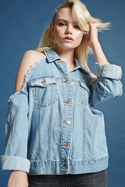 open shoulder denim jacket