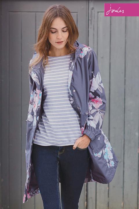 Joules Raina Grey Bloom Print Waterproof Parker