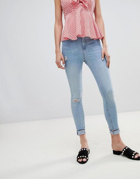 River Island - Harper - Skinny-jeans Mit Ausgefranstem Saum Und Zerrissener Kniepartie - Blau