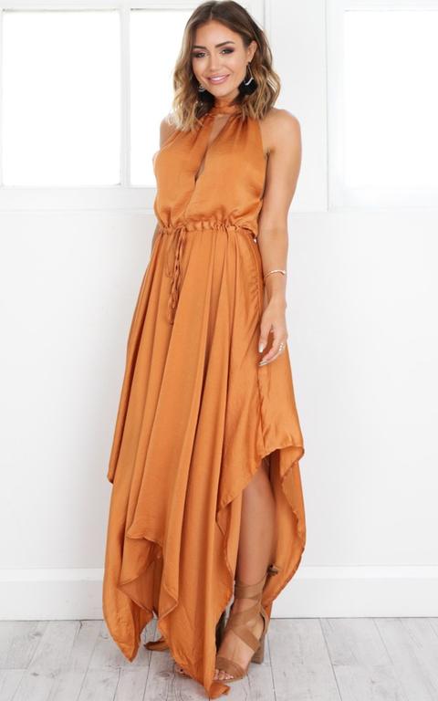 Feel The Heat Maxi Dress In Rust