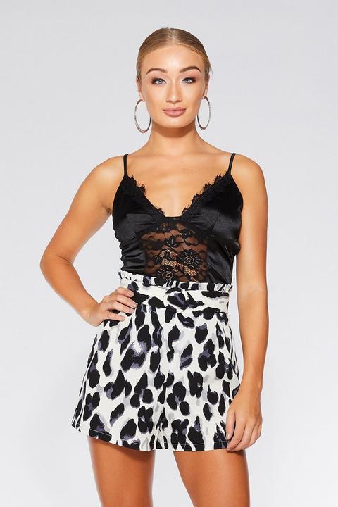 Cream Black And Grey Leopard Print Shorts