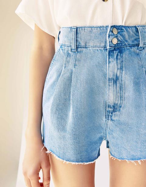 Shorts In Denim Tailored Fit Con Pinces