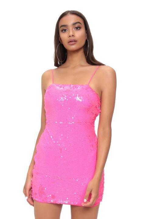 Pink Sequin Backless Mini Dress