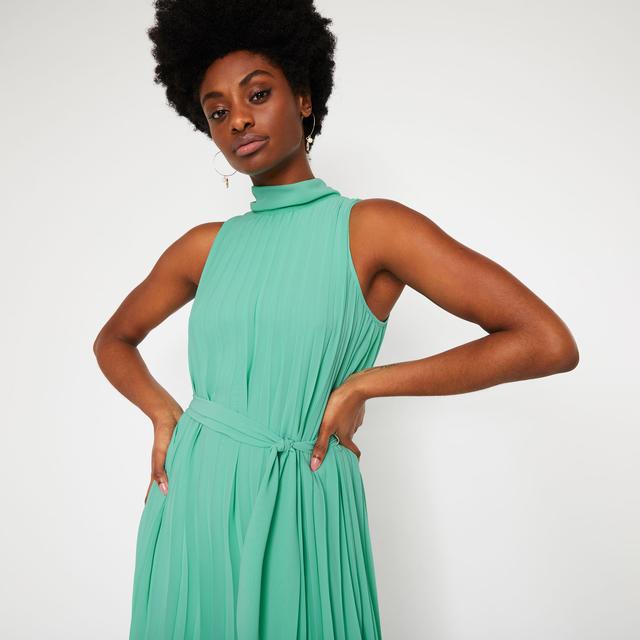 warehouse green pleated dress