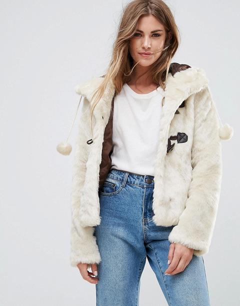 Chaqueta Con Capucha De Pelo Sintético Con Pompones De Urban Bliss