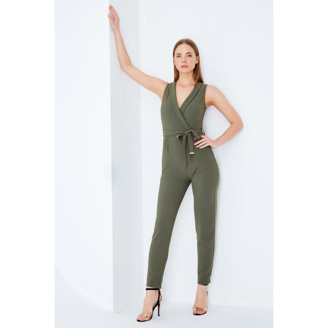 khaki wrap jumpsuit