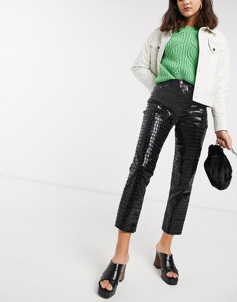 Topshop Editor Jeans In Black Croc