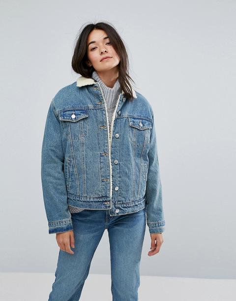 Pull&bear - Giacca Oversize Di Jeans Con Sherpa - Blu