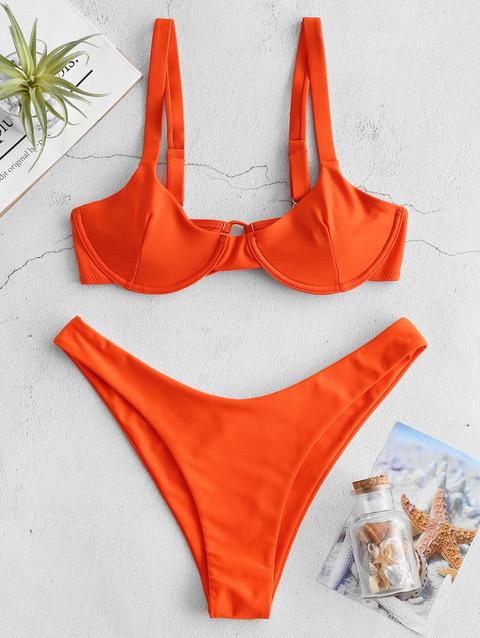 Zaful Underwire Tie Balconette Bikini Set