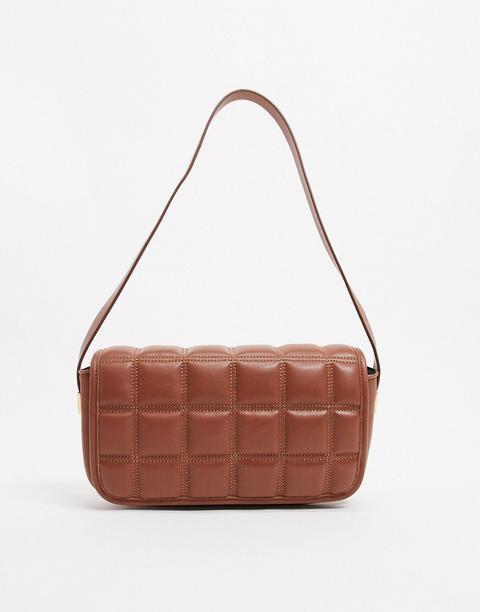 Asos Design Quilted Shoulder Bag With Hardware In Brown