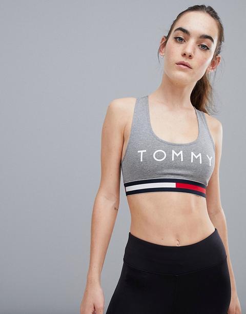 Tommy Hilfiger - Top Corto Con Logo Grigio - Grigio