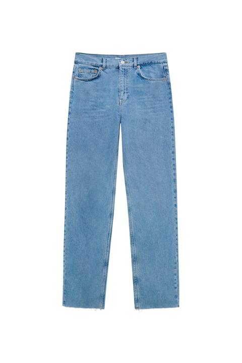 Pull&bear Femme Jean Taille Haute Avec Cinq Poches, Passants De Ceinture À La Taille, Fermeture Éclair Et Bouton. Longueur Dentrejambe : 88 Cm Bleu 34