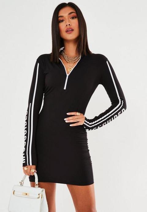 Black Missguided Graphic Half Zip Dress, Black