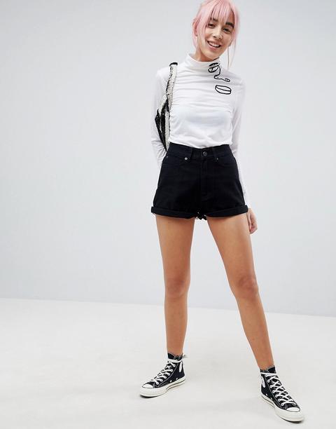 Asos Design - Mom Shorts In Tela Nera - Nero