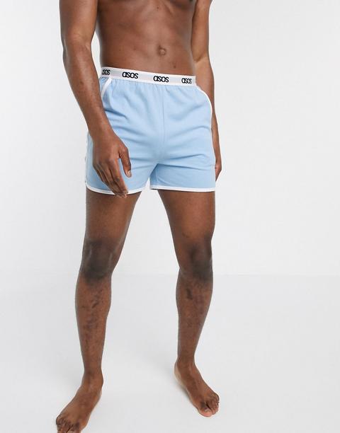 Asos Design Lounge Runner Short In Light Blue With Contrast Binding And Branded Waistband