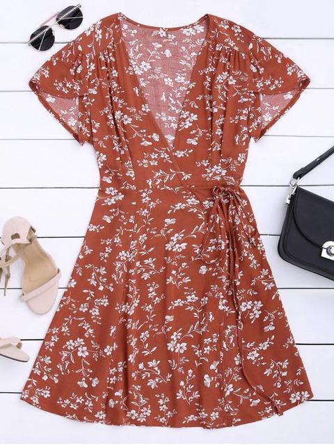 Vestido Envuelto Con Nudo Con Estampado Floral