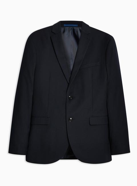 Mens Navy Regular Fit Textured Single Breasted Blazer With Notch Lapels