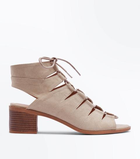 Light Brown Suedette Low Block Heel Ghillie Sandals New Look