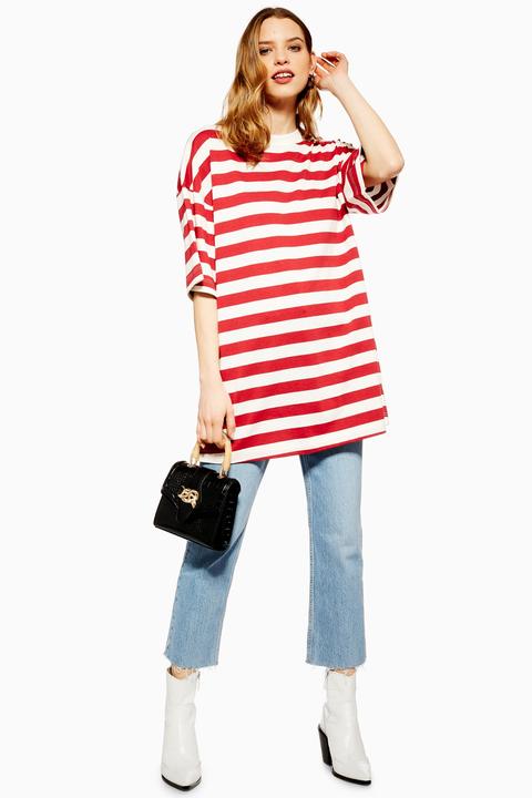 Womens Stripe Boyfriend T-shirt - Red, Red