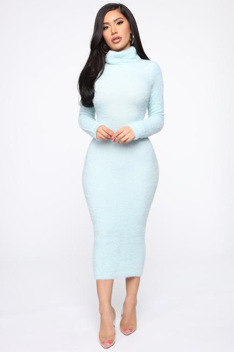 Look Of Excitement Sweater Midi Dress - Light Blue