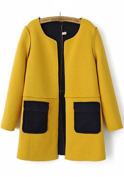 Cappotto Puro Tasche Giallo