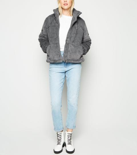 Dark grey ribbed faux fur sale puffer jacket