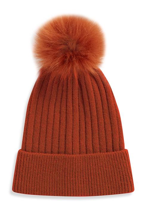 Orange Pom Pom Beanie